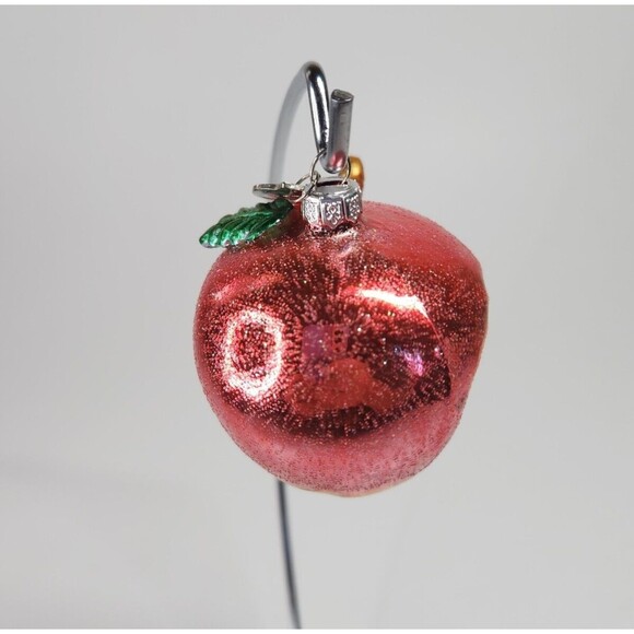 Dept 56 Red Apple Worm Teacher Blown Glass Glitter Ornament decor - Picture 2 of 6